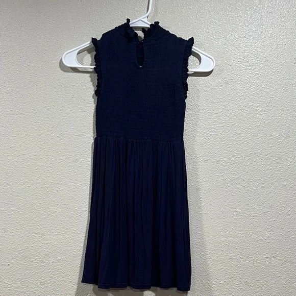 Art Class Navy Sleeveless Ruffle Mock Neck Dress - Picture 2 of 4